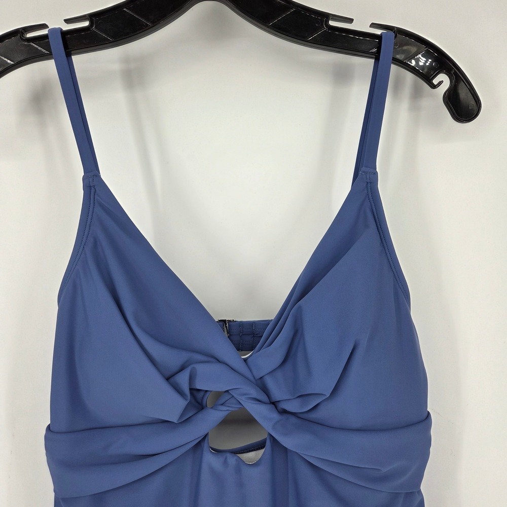 NWT CUPSHIE Blue Ruched Twist Front Cutout One Piece Swimsuit Women Size L - Picture 2 of 8